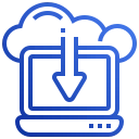 icon graphic laptop with cloud pointing download arrow onto screen symbolizing data backup and protection of personal and business important information