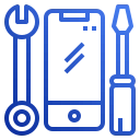 icon graphic of smartphone with wrench and screwdriver next to it symbolizing mobile phone tablet repair